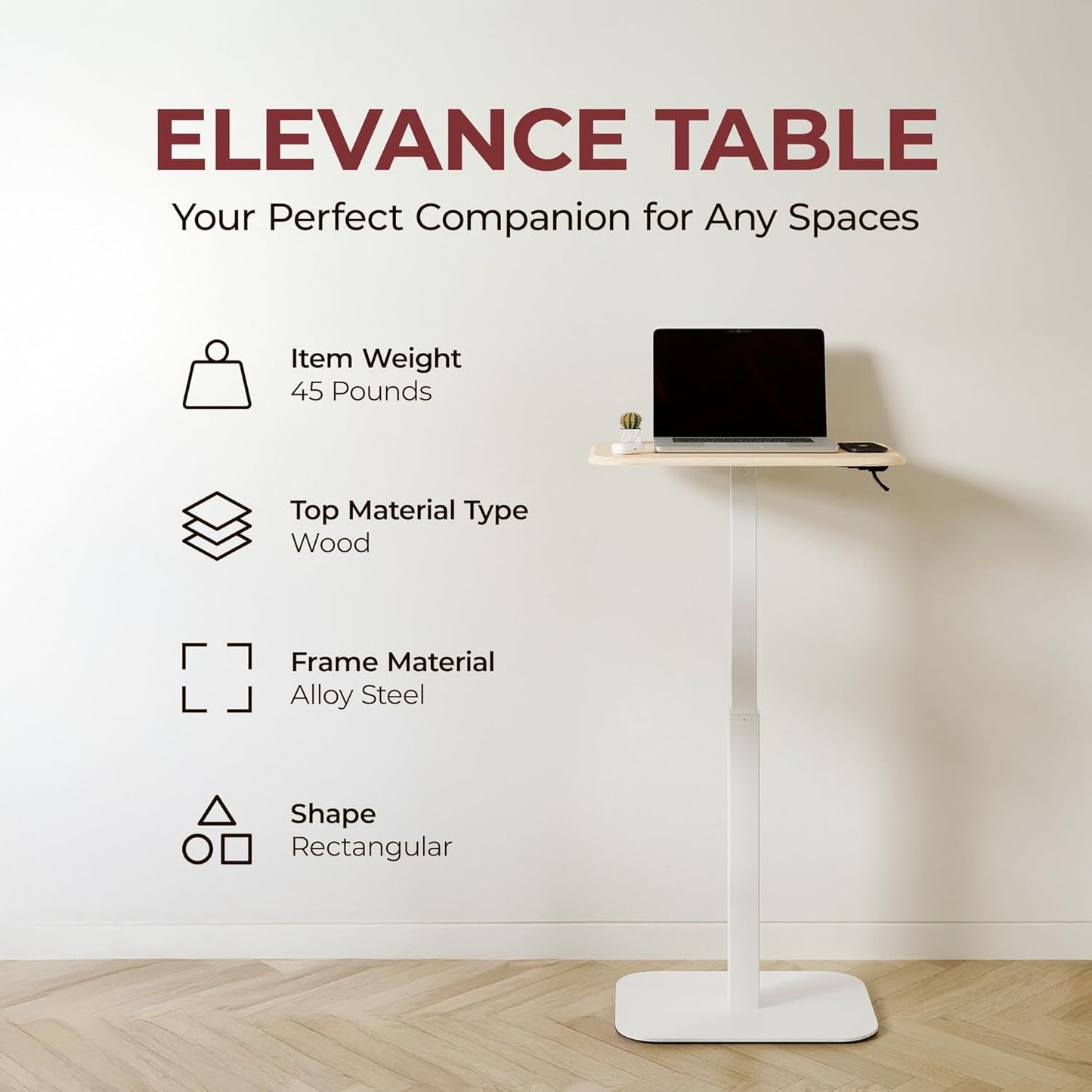 Ergohome™ ELEVANCE Table™- White Base Washed Oak Top