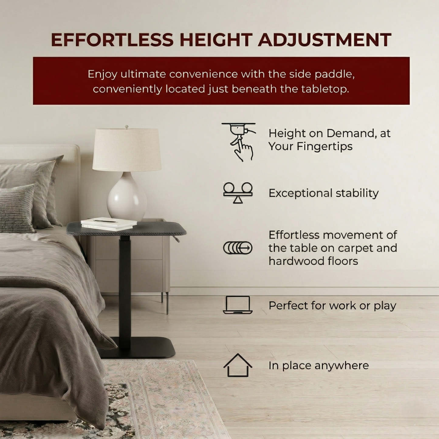 Ergohome™ ELEVANCE Table™ - (Black Base, Carbon Black Top)