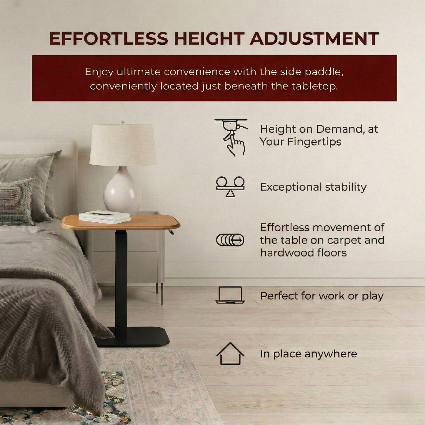 Ergohome™ ELEVANCE Table™ - (Black Base, Golden Maple Top)