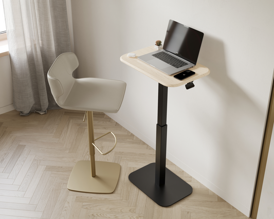 Ergohome™ ELEVANCE Table™ - (Black Base, Washed Oak Top)