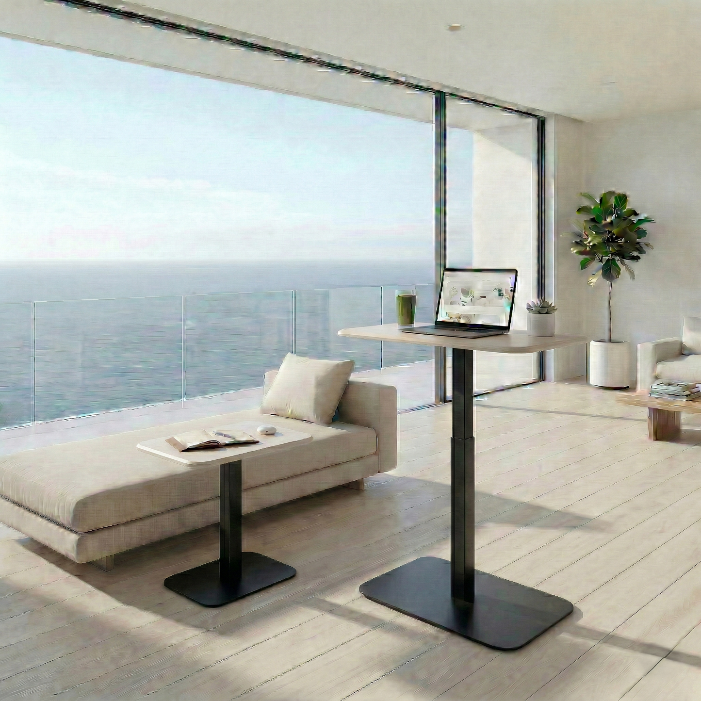Ergohome™ ELEVANCE Table™ - (Black Base, Washed Oak Top)