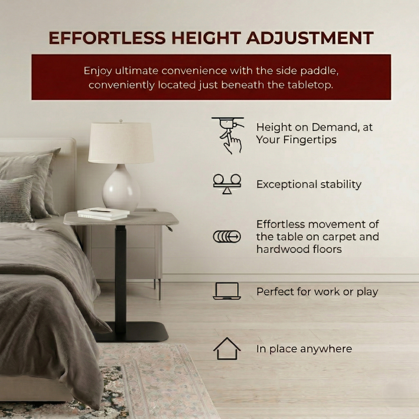 Ergohome™ ELEVANCE Table™ - (Black Base, Washed Oak Top)