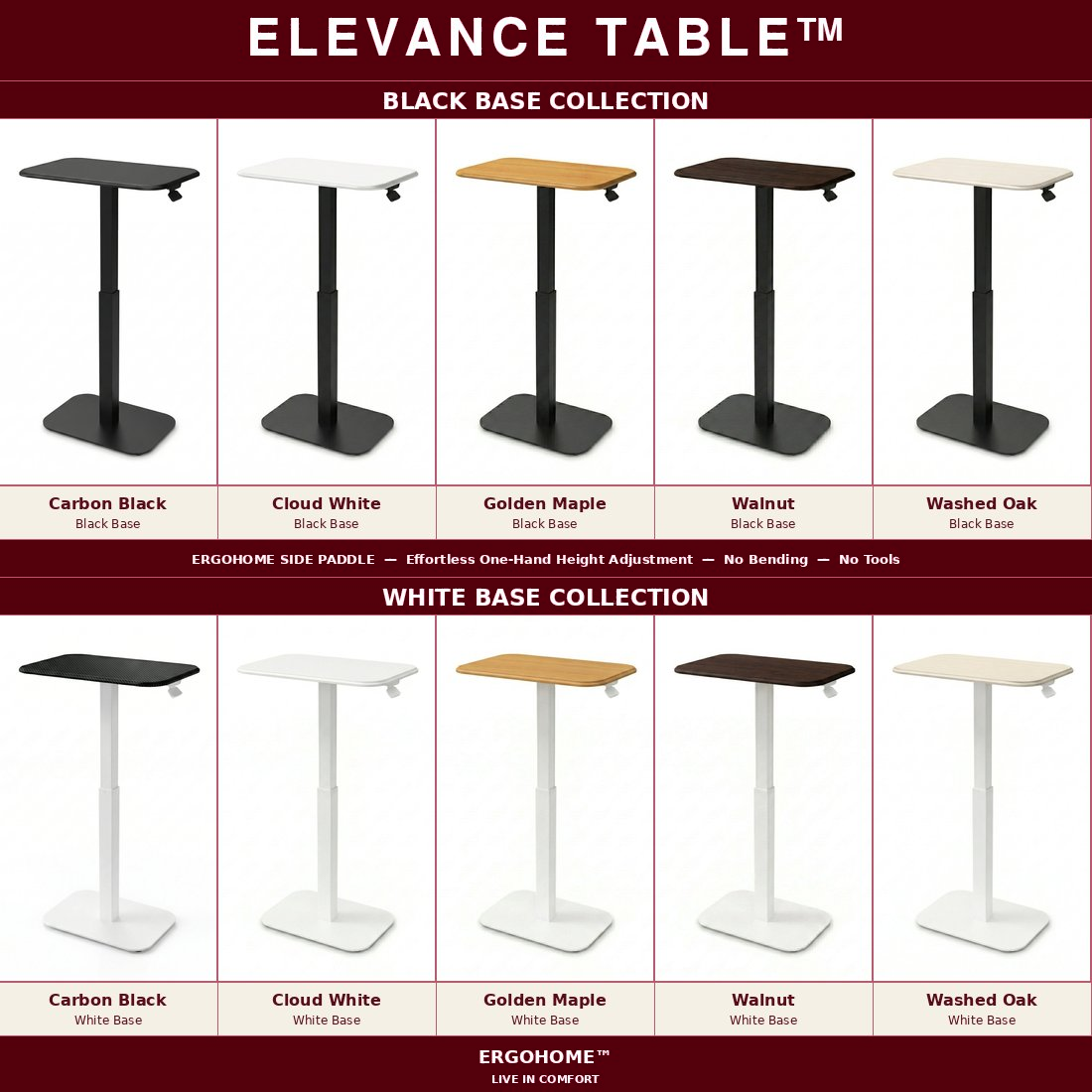 Ergohome™ ELEVANCE Table™ - (Black Base, Carbon Black Top)