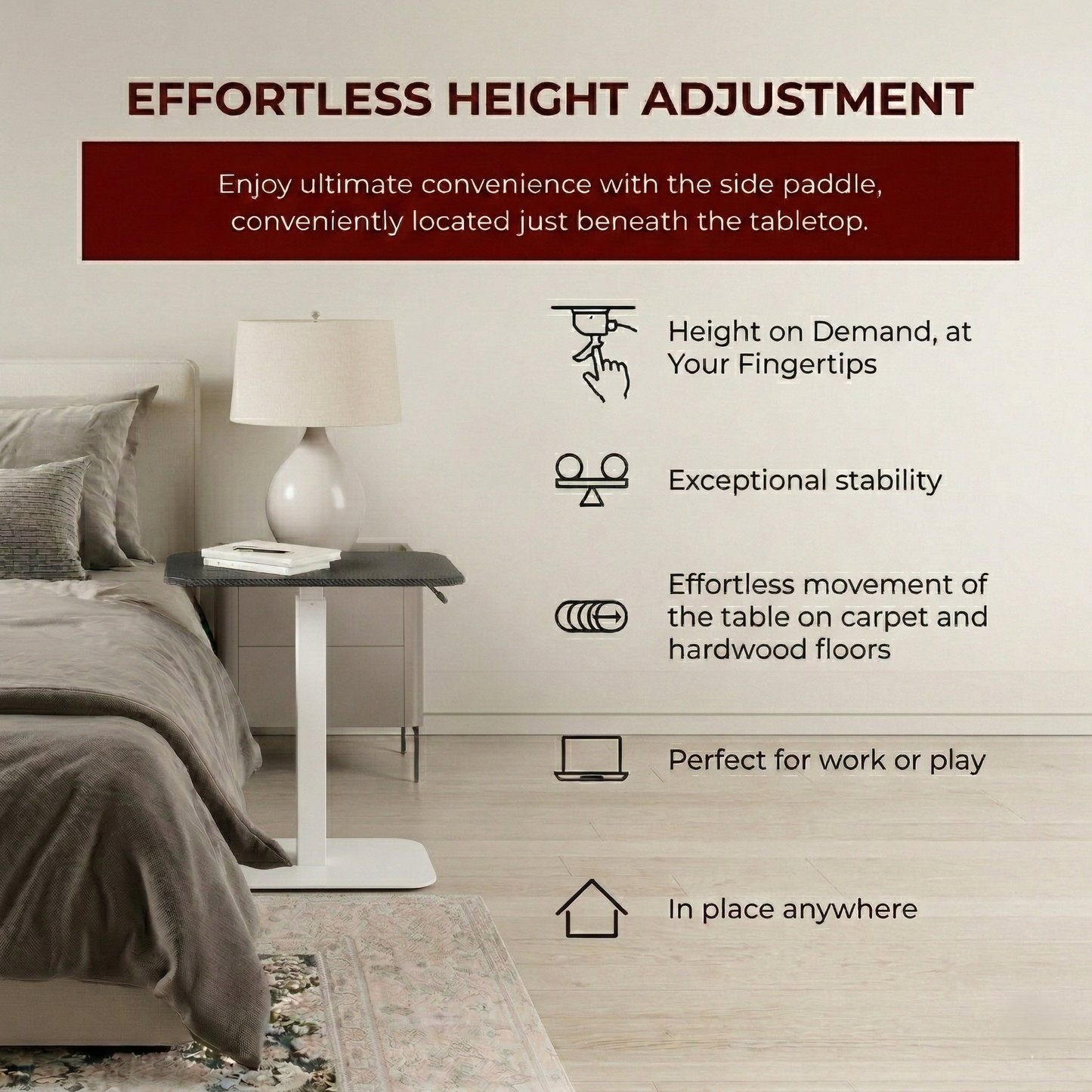 Ergohome™ ELEVANCE Table™ - (White Base, Carbon Black Top)