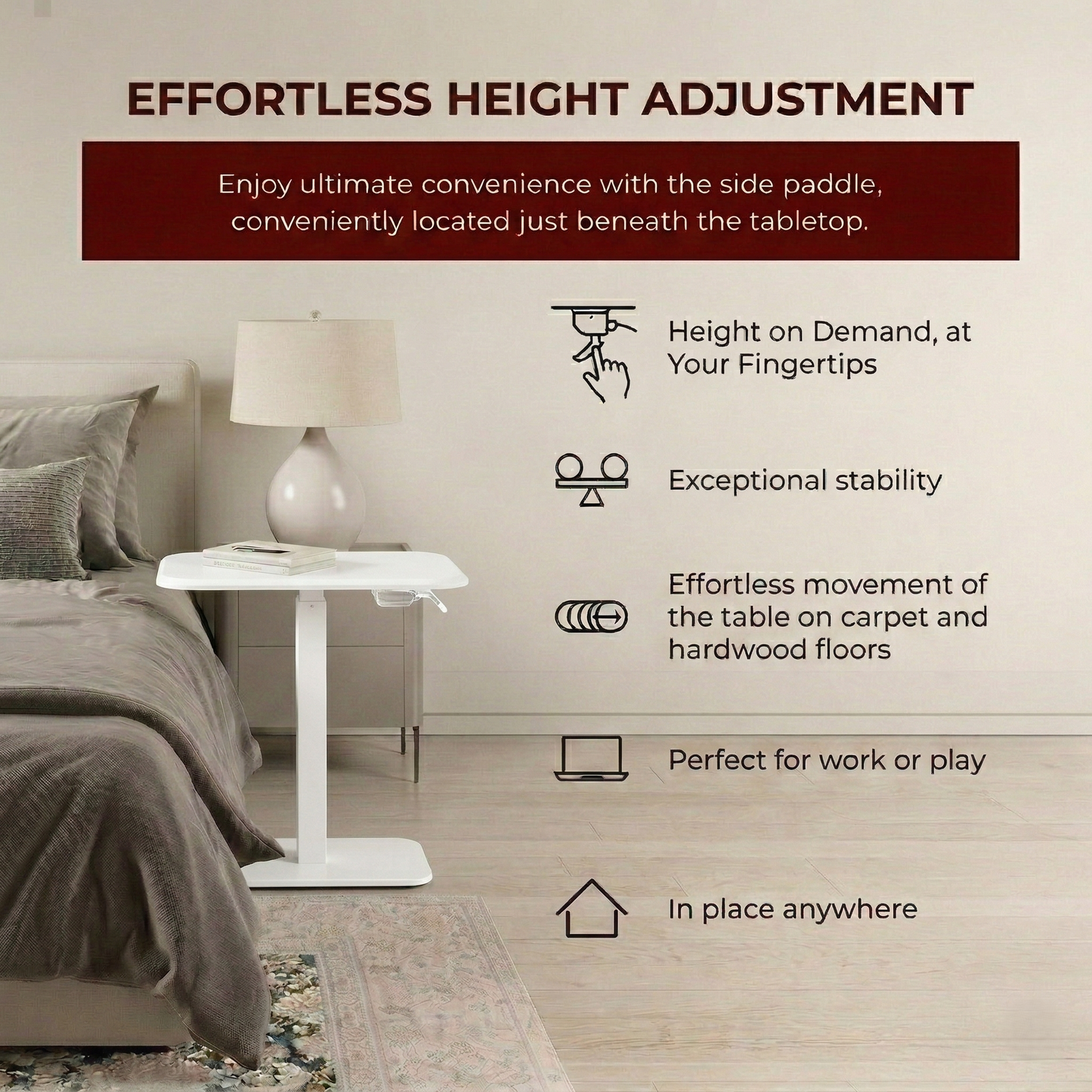 Ergohome™ ELEVANCE Table™ - (White Base, Cloud White Top)