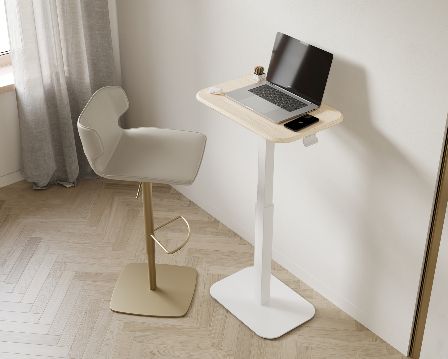 Ergohome™ ELEVANCE Table™ - (White Base, Washed Oak Top)