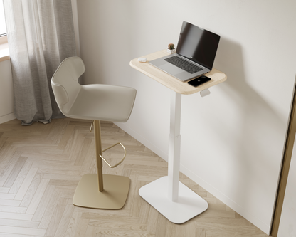 Ergohome™ ELEVANCE Table™ - (White Base, Washed Oak Top)