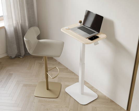 Ergohome™ ELEVANCE Table™ - (White Base, Washed Oak Top)