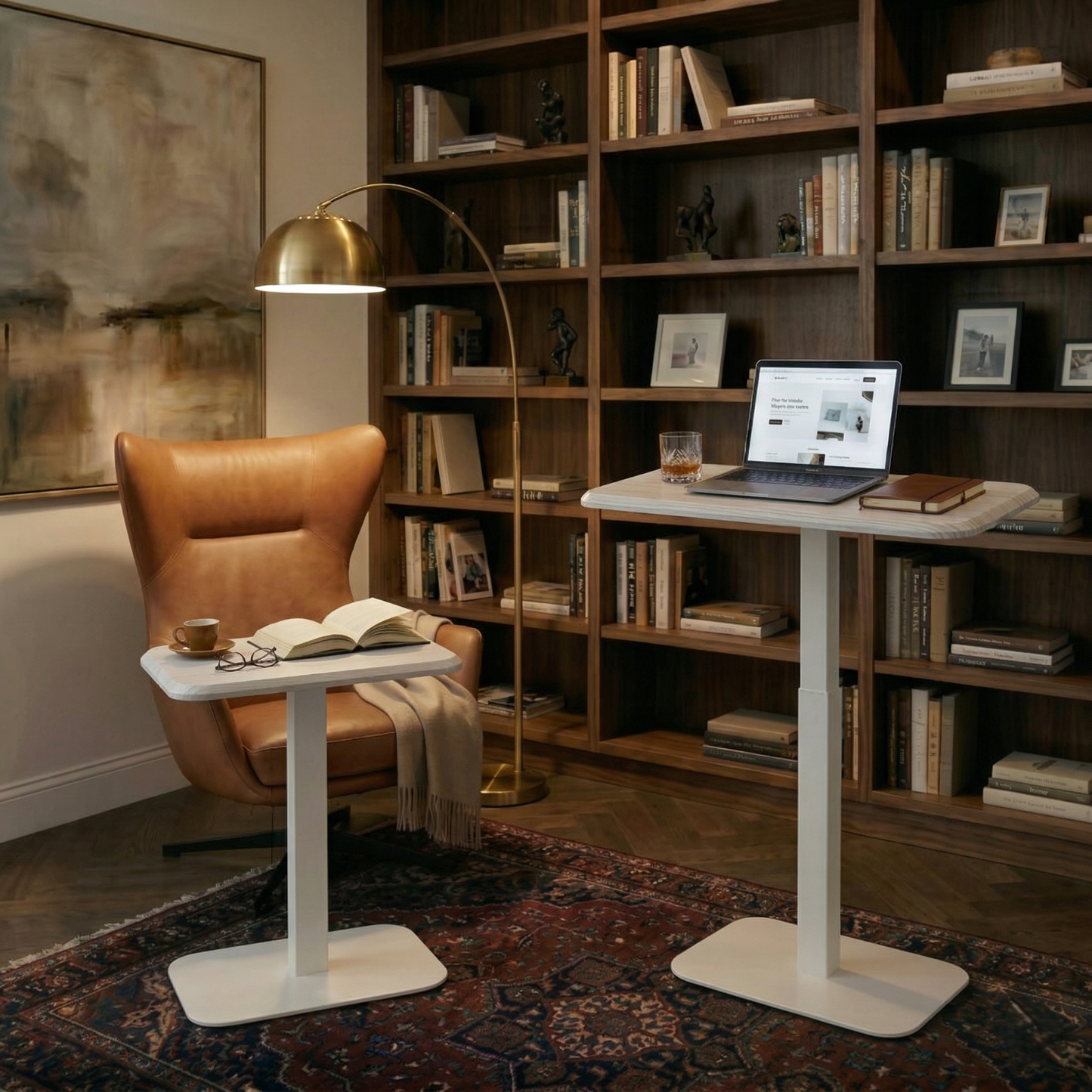 Ergohome™ ELEVANCE Table™ - (White Base, Washed Oak Top)