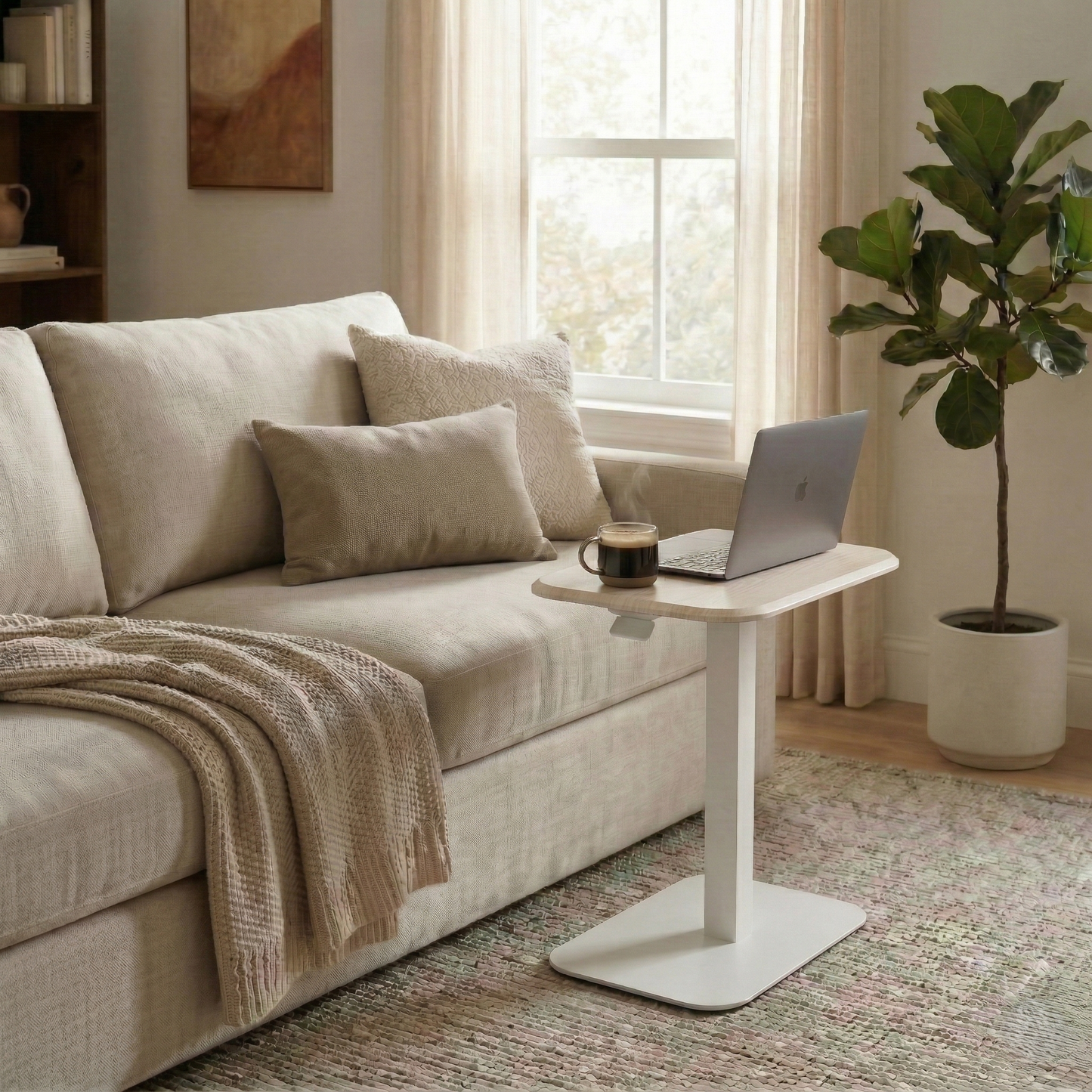 Ergohome™ ELEVANCE Table™ - (White Base, Washed Oak Top)