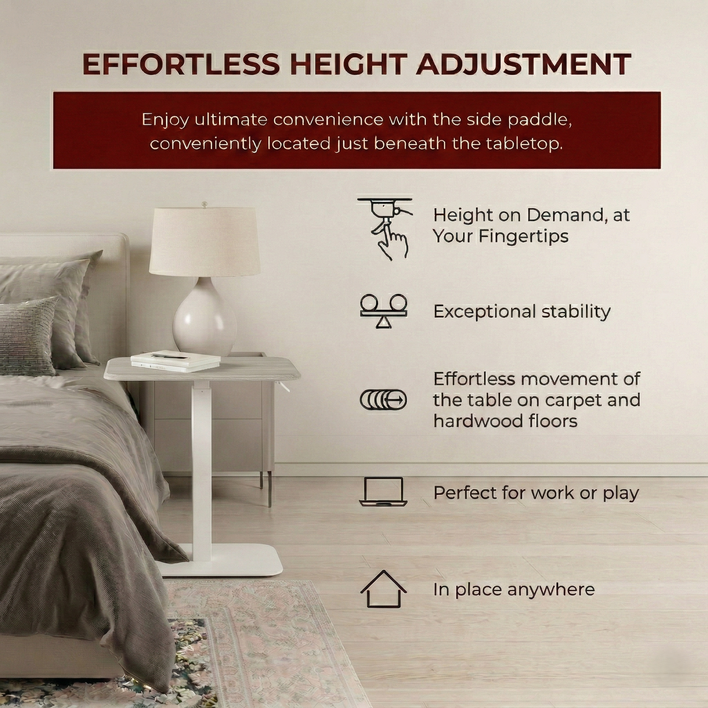 Ergohome™ ELEVANCE Table™ - (White Base, Washed Oak Top)
