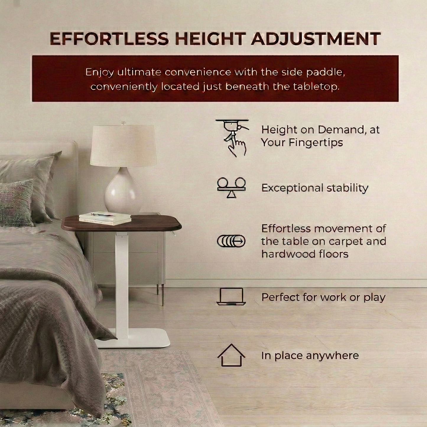 Ergohome™ ELEVANCE Table™ - (White Base, Walnut Top)